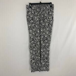 Alexander Jordan Small Black White Floral Pants Elastic Waist Lightweight Rayon